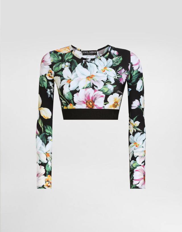 Dolce & Gabbana Floral-Print Jersey Activewear Crop Top