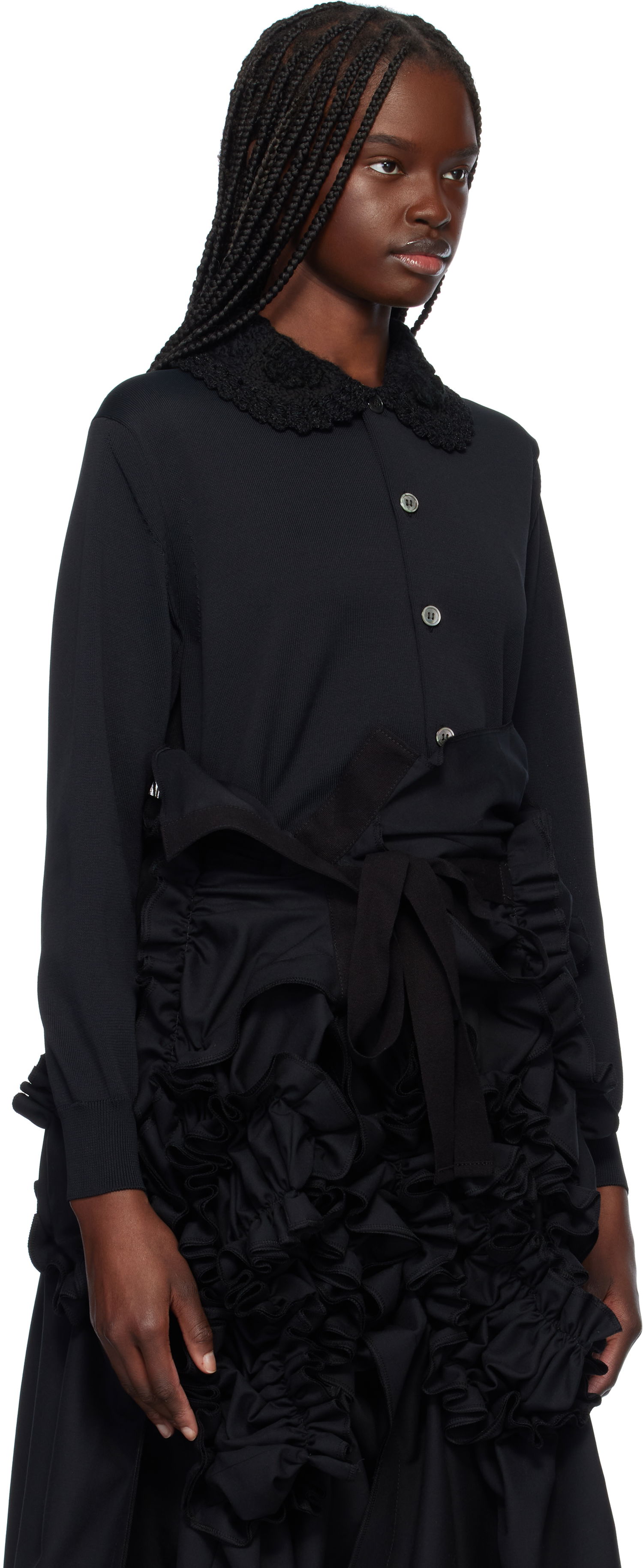 Пуловер Comme des Garçons Comme Des Garçons Jersey Cardigan with Crochet Collar Черно | TO-N006-S25, 1