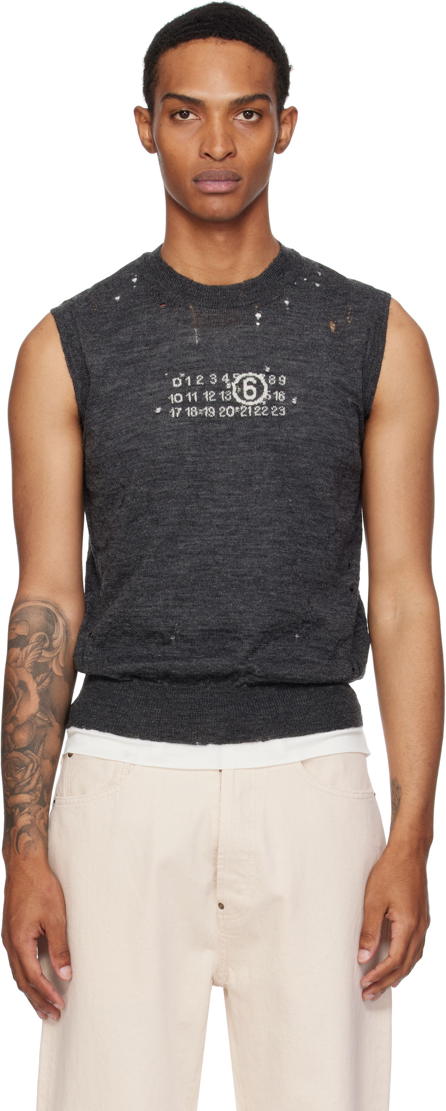 Пуловер Maison Margiela MM6 Maison Margiela Wool Distressed Sweater Vest Сиво | SH0FB0017 M13134, 0