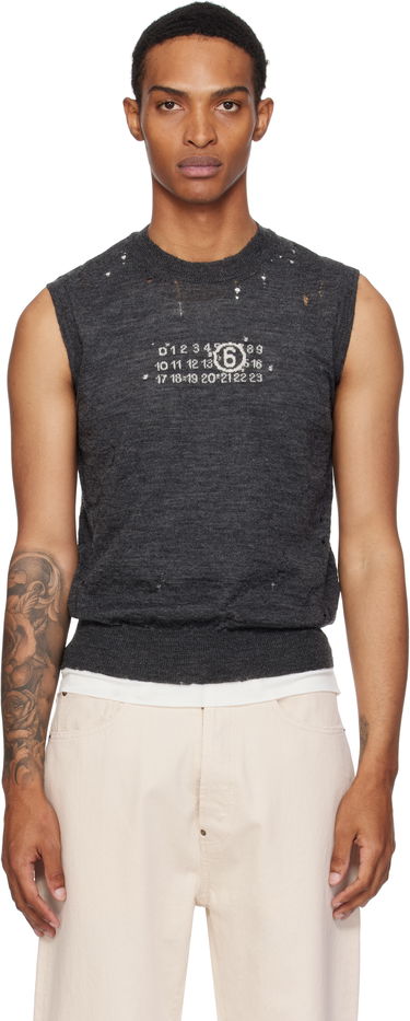 Пуловер Maison Margiela MM6 Maison Margiela Wool Distressed Sweater Vest Сиво | SH0FB0017 M13134, 0
