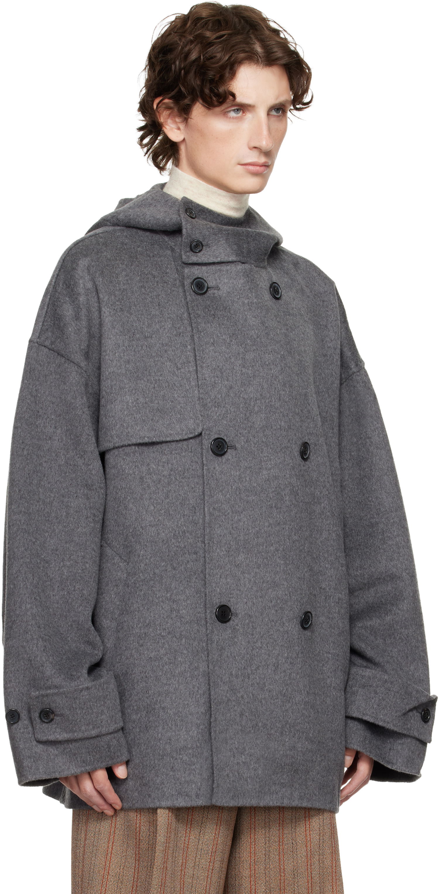 Палта JW Anderson JW Anderson Oversized Hooded Double-Breasted Felted Peacoat Сиво | CO0342-PG1559, 1