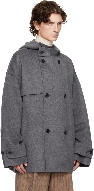 Палта JW Anderson JW Anderson Oversized Hooded Double-Breasted Felted Peacoat Сиво | CO0342-PG1559, 1