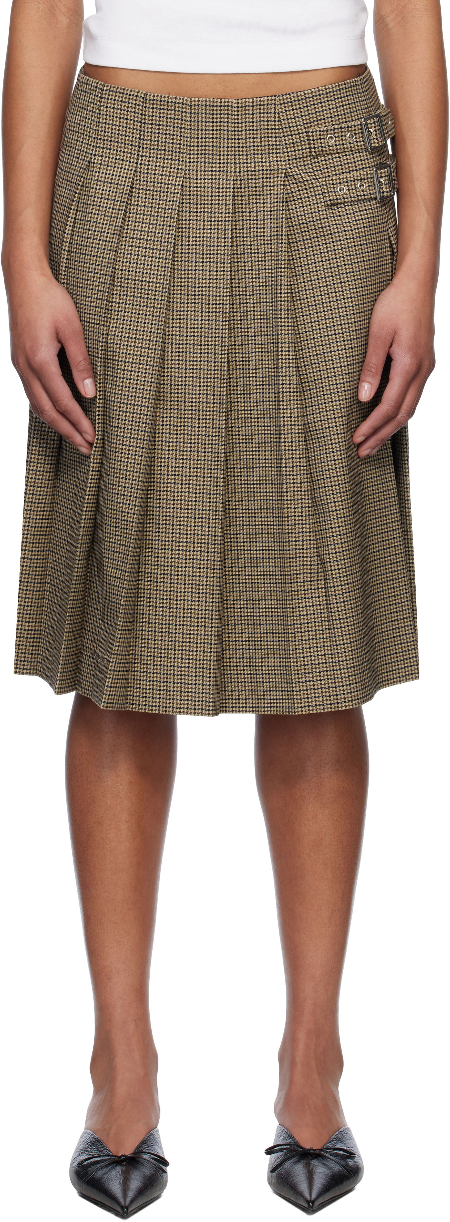 Пола We11done We11done Checkered Pleated Midi Skirt Кафяво | WD-SK0-25-262-W-BG, 0