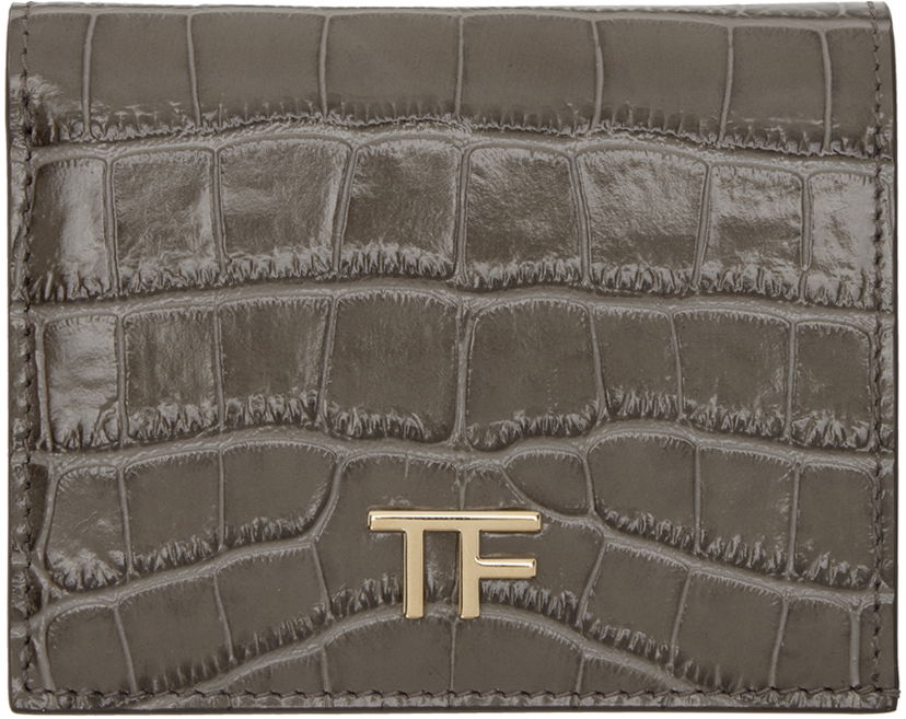 Портфейл Tom Ford Shiny Stamped Croc Compact Wallet Сиво | S0478-LCL395P