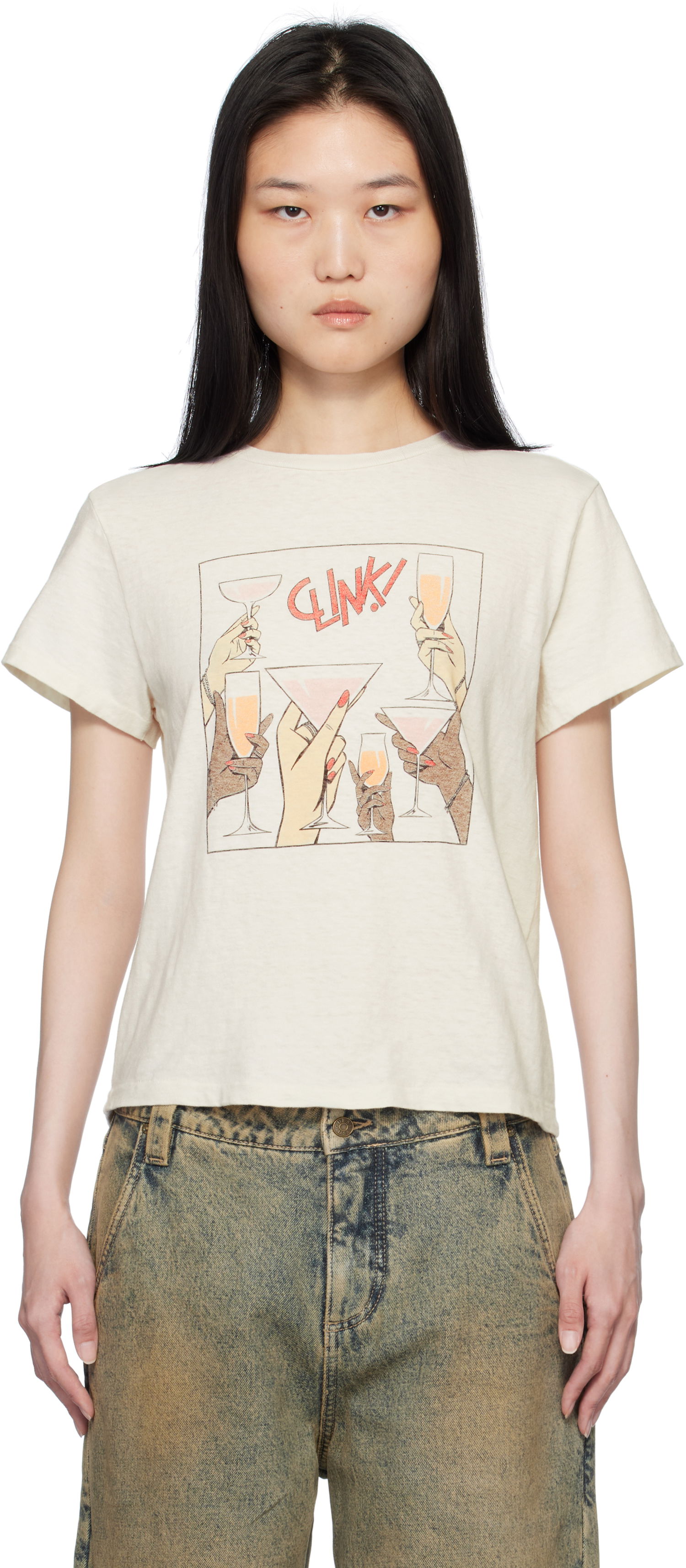 Тениска RE/DONE Classic 'Cheers' Graphic Print T-Shirt Бежово | 024-02WCGT314, 0