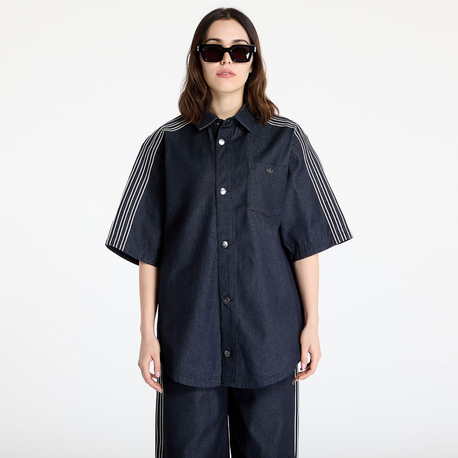 Риза adidas Originals adidas Denim Short Sleeve Shirt Тъмно синьо | JJ3146, 0