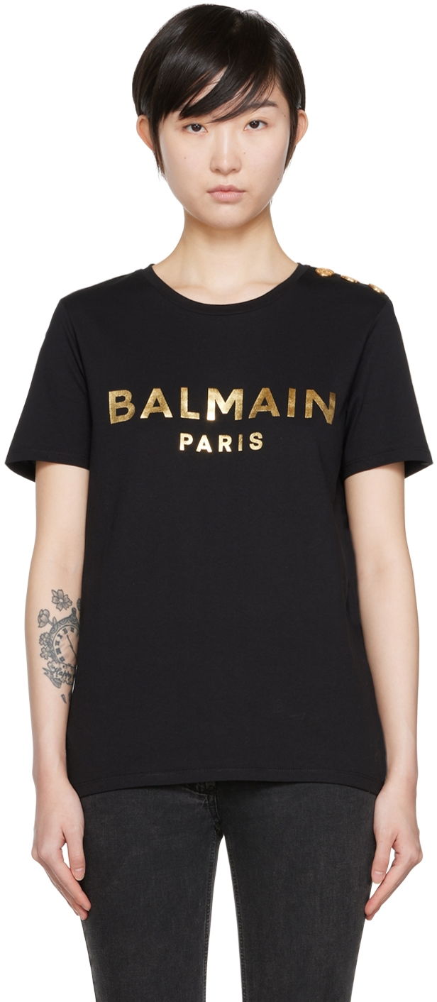 Тениска Balmain Organic Cotton T-Shirt Черно | YF1EF005BB28, 0
