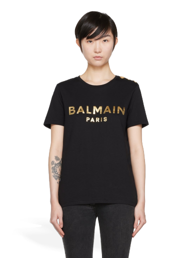 Тениска Balmain Organic Cotton T-Shirt Черно | YF1EF005BB28