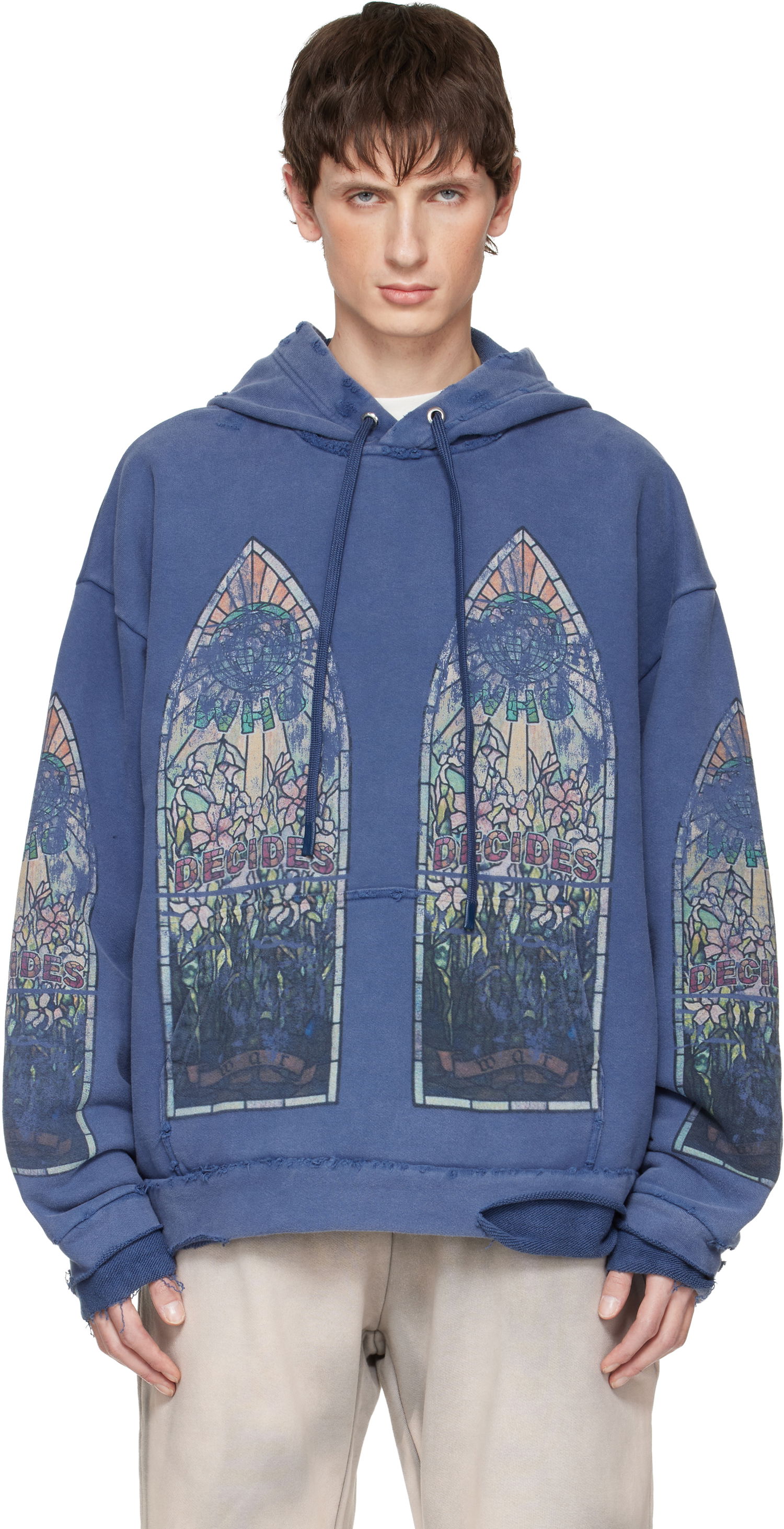 Суитчър Who Decides War Who Decides War Faded Distressed Stained Glass Print Hoodie Синьо | 1110190010FW25, 0
