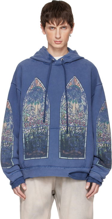 Суитчър Who Decides War Who Decides War Faded Distressed Stained Glass Print Hoodie Синьо | 1110190010FW25, 0