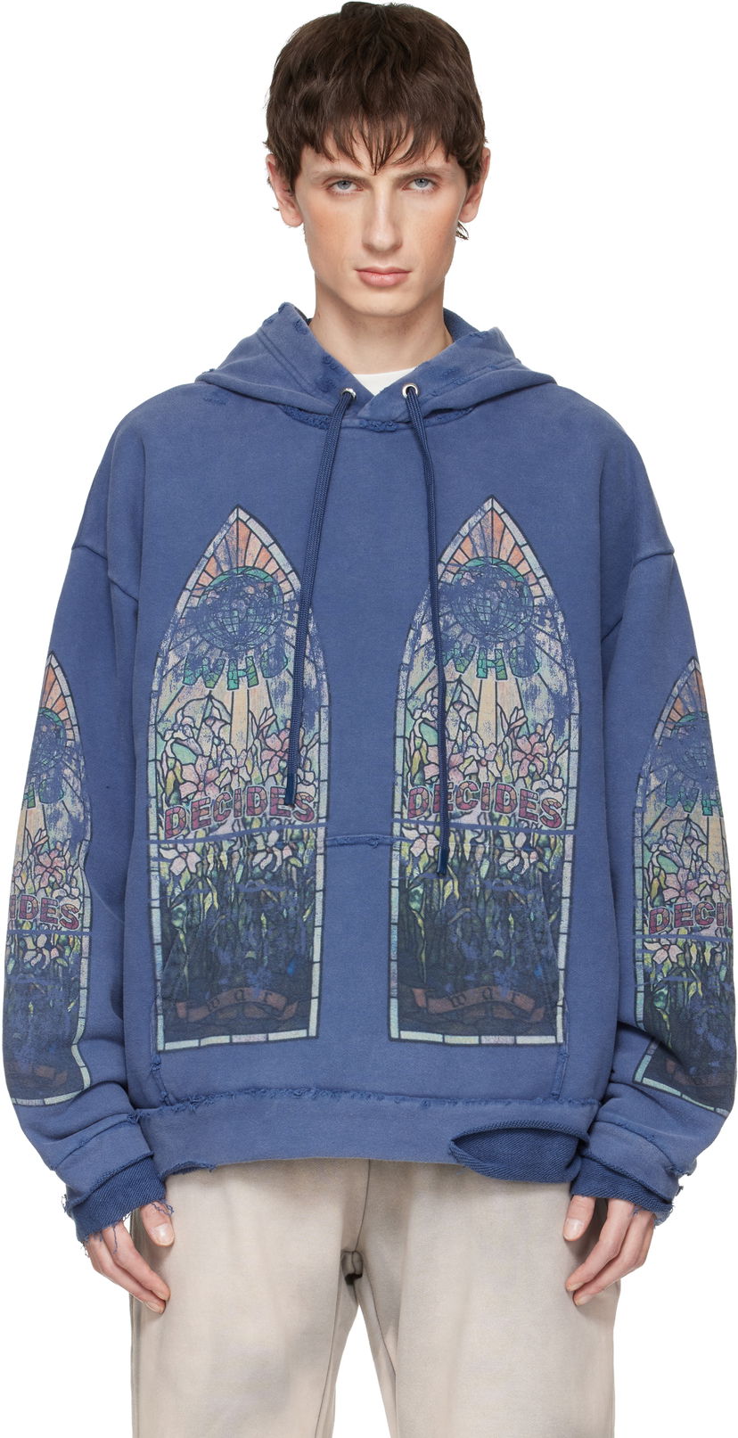 Суитчър Who Decides War Who Decides War Faded Distressed Stained Glass Print Hoodie Синьо | 1110190010FW25