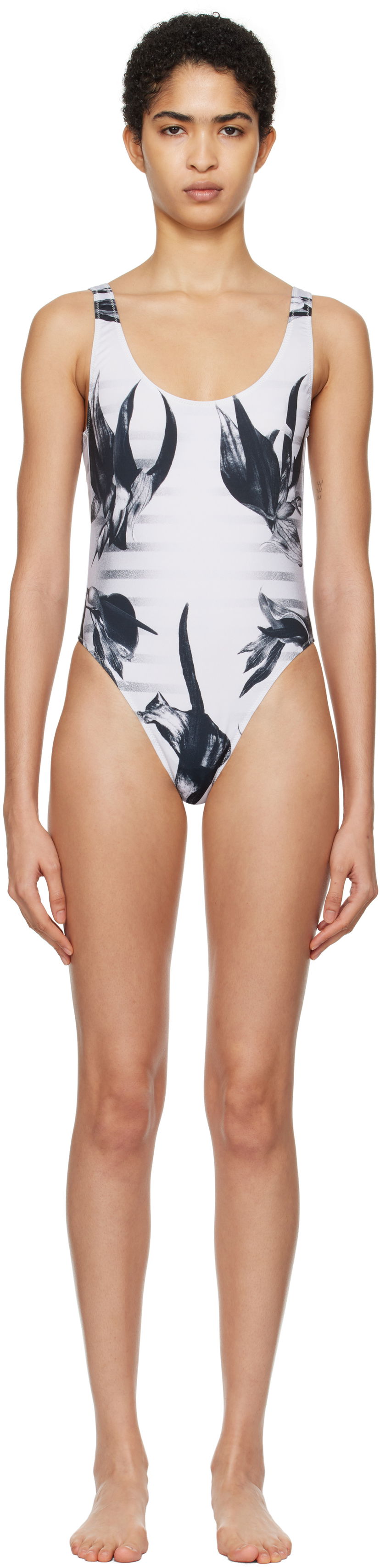 Бански Jean Paul Gaultier Jean Paul Gaultier 'The Flower Body Morphing Marinière' One-Piece Swimsuit Бяло | 25/33-F-MB026-J574-010200