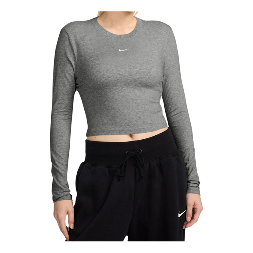 Съкратен топ Nike Women's Slim-Fit Cropped Long Sleeve T-Shirt Сиво | HF5323-023