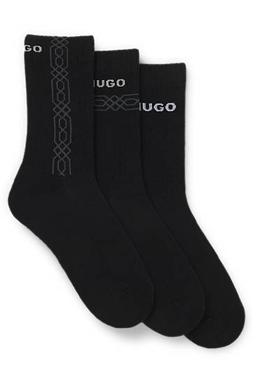 Чорапи BOSS Three-pack of short socks with lettering and geometric pattern Черно | 50546345, 0