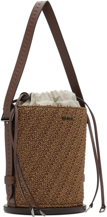 Голяма пазарска чанта Max Mara Archetipo Leather-Trimmed Raffia Bucket Bag Кафяво | 2414511032600, 1