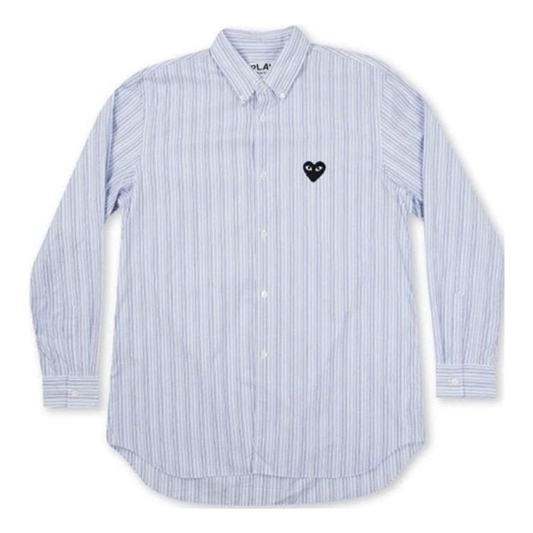 Риза Comme des Garçons COMME des GARCONS PLAY Striped Shirt with Black Heart Синьо | AZ-B009-051-1, 0