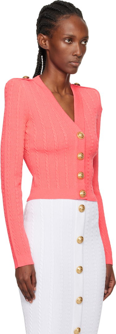 Пуловер Balmain V-Neck Long-Sleeve Cable-Knit Button-Front Cardigan Розово | FF1KL245KI50, 1