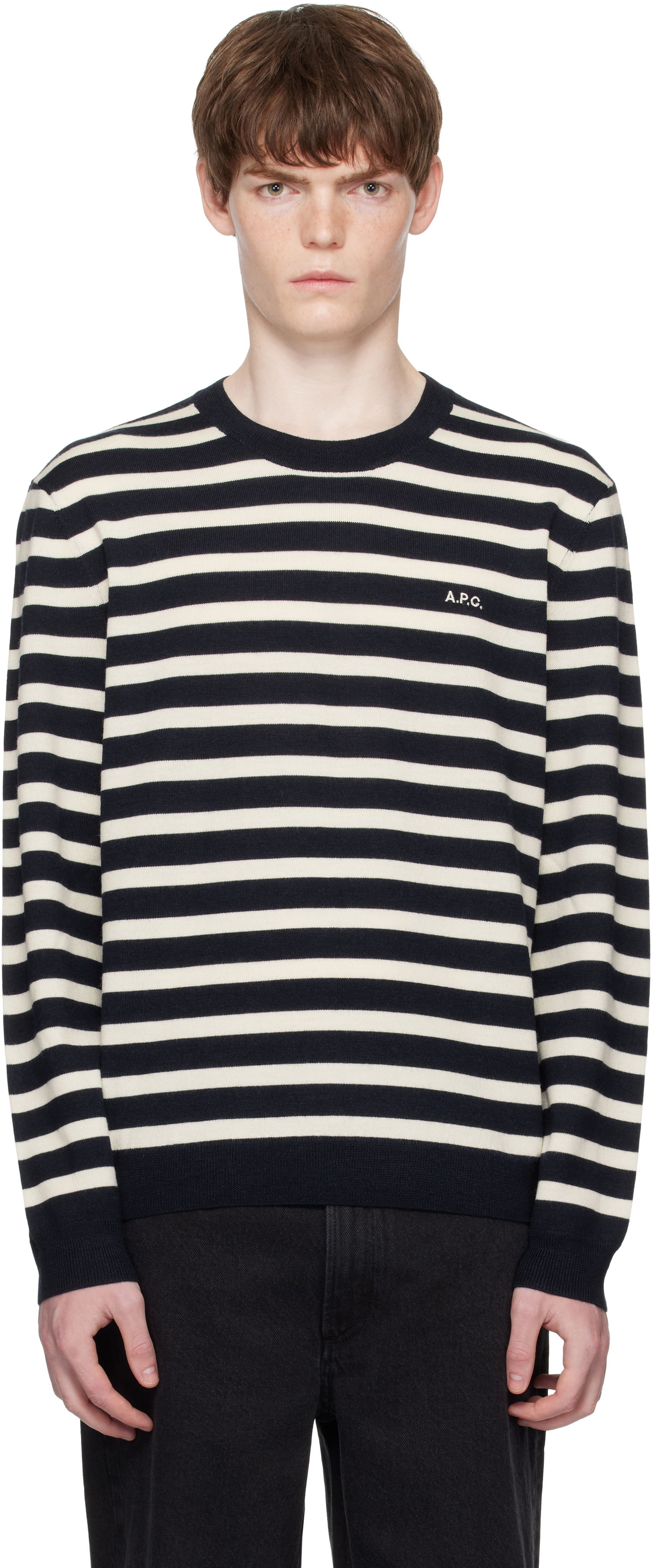 Пуловер A.P.C. A.P.C. Matthias Striped Sweater Тъмно синьо | WVBEC-H23431, 0