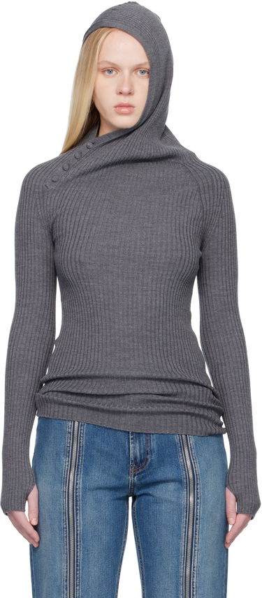 Суитчър Jean Paul Gaultier Asymmetric Ribbed Knit Long-Sleeve Hoodie with Buttons Сиво | 25/04-W-PO027-K013-07, 0