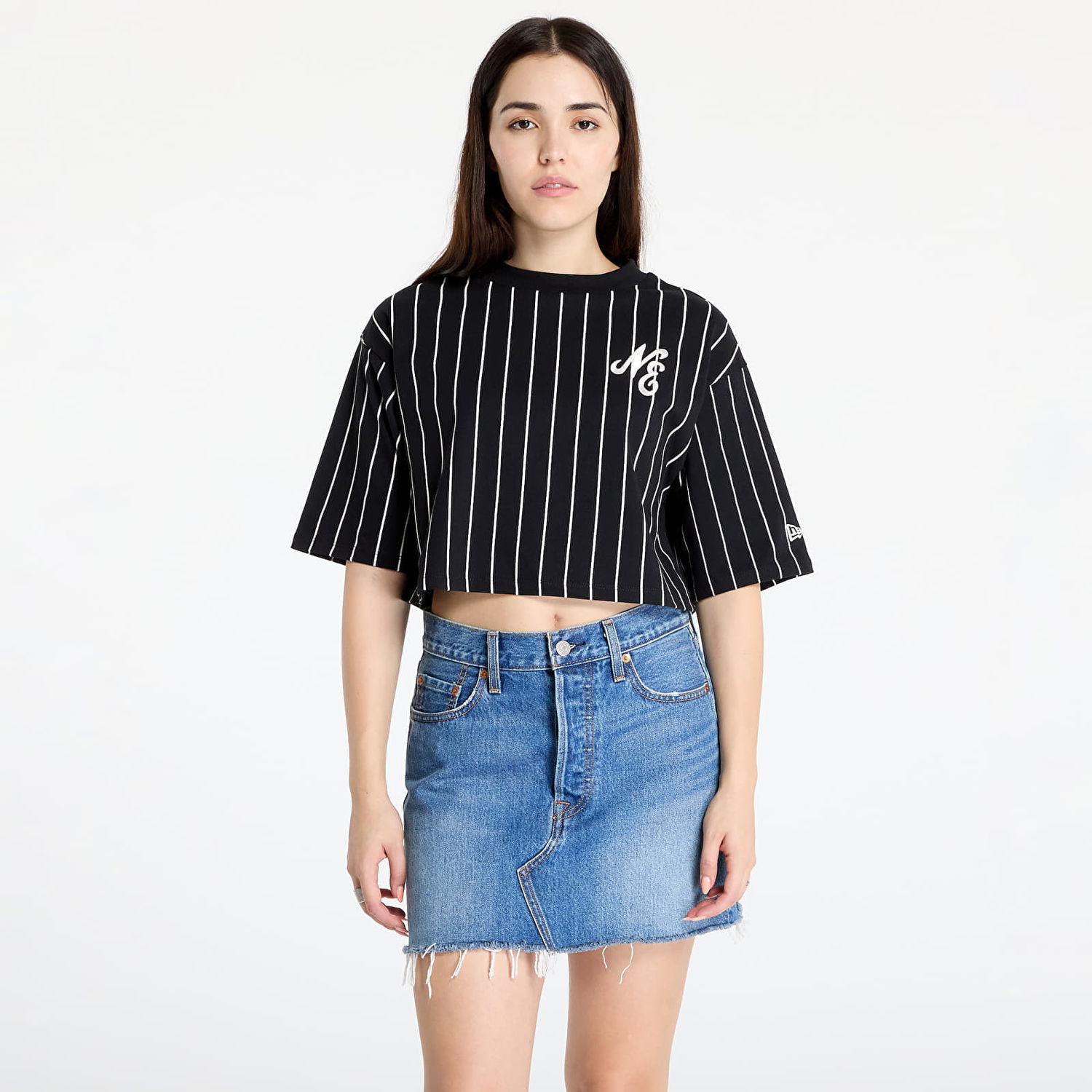 Тениска New Era Pinstripe Crop Tee Black/ Off White Черно | 60564931, 0
