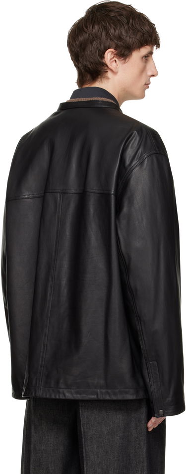 Яке LEMAIRE LEMAIRE Collarstand Leather Snap-Front Overshirt with Flap Pockets Черно | OV1028 LL0142, 2