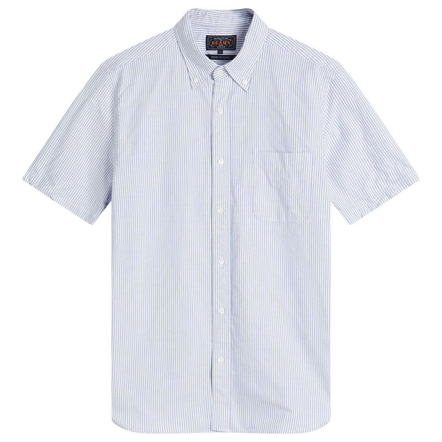 Риза BEAMS Beams Plus Button Down Short Sleeve Shirt, Size Large Синьо | 3801-0025-139-75, 0