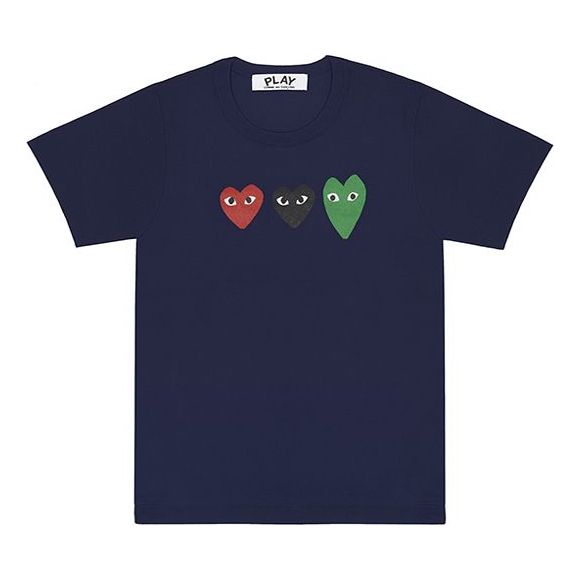 Тениска Comme des Garçons PLAY 3 Hearts Short Sleeves T-Shirt Синьо | AZ-T185-051-1