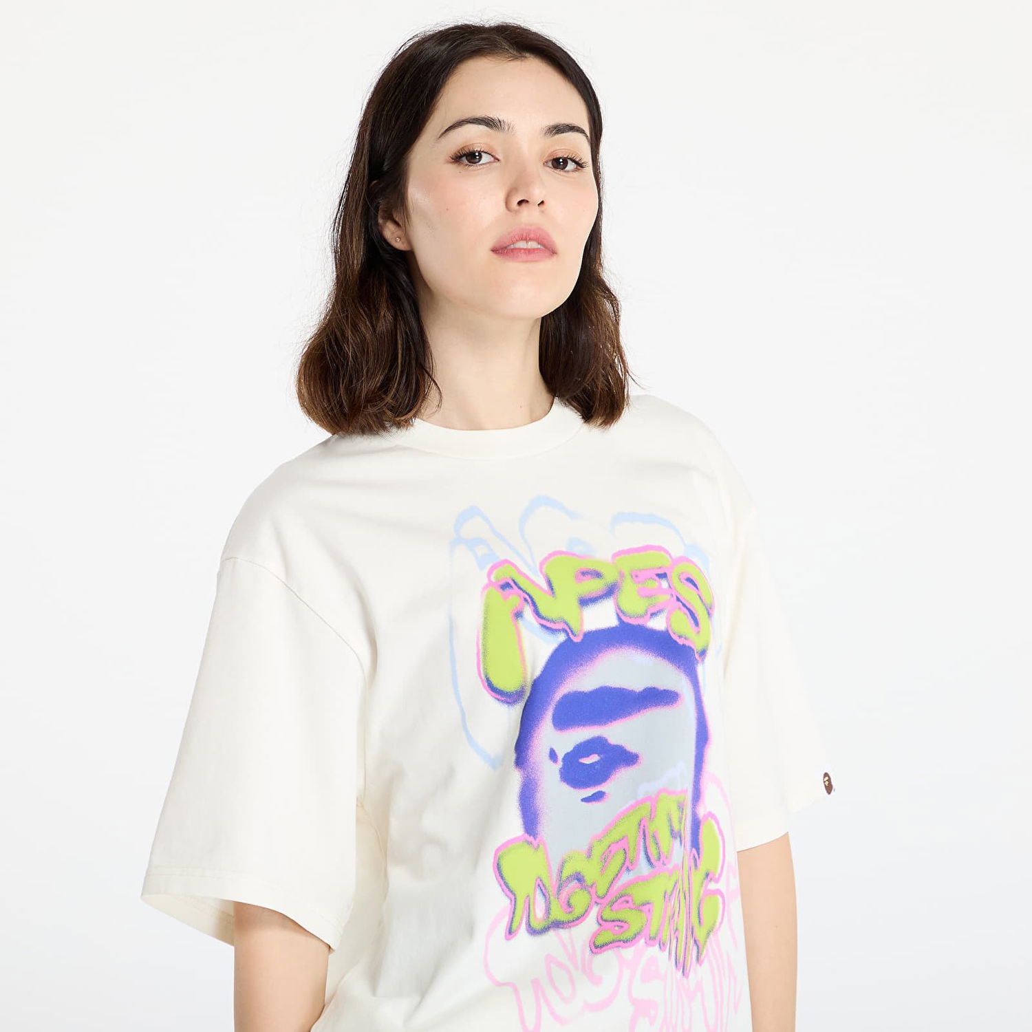 Тениска BAPE A BATHING APE Heavy Washed Logo Relaxed Fit T-Shirt XXL Бяло | 001CSL301349MIVY, 1