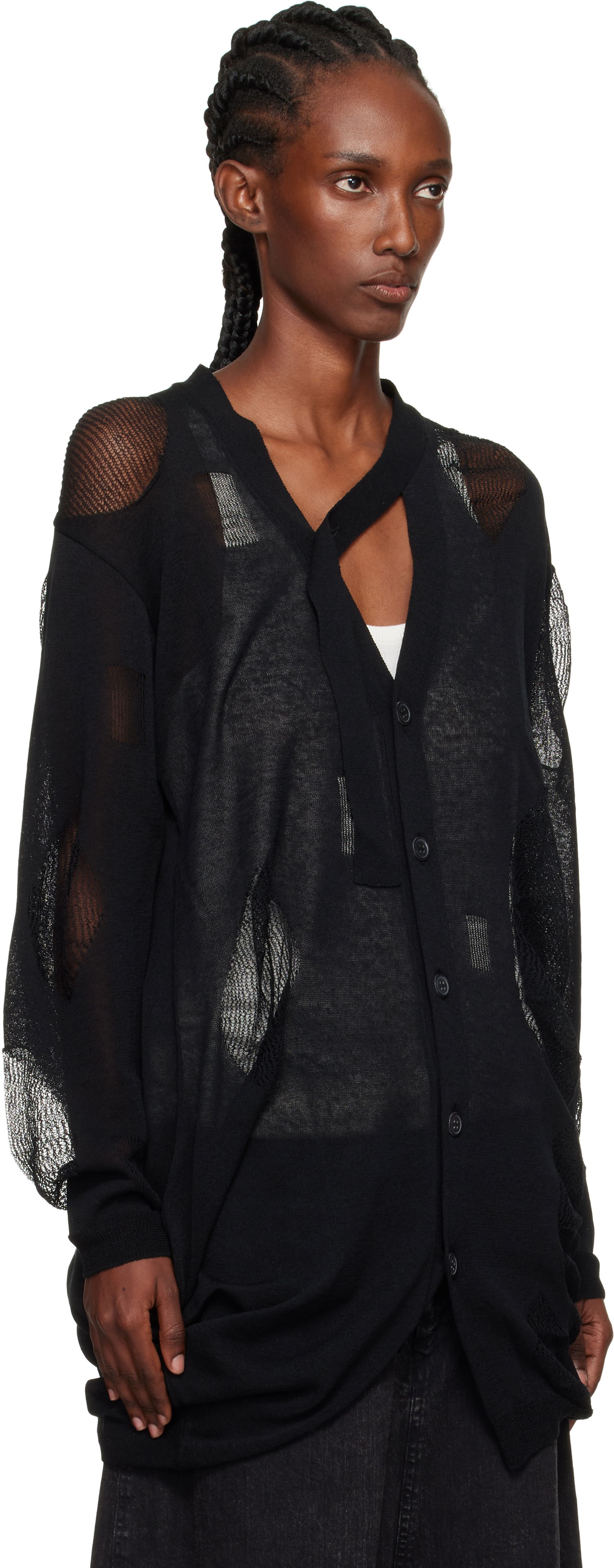 Пуловер Yohji Yamamoto YOHJI YAMAMOTO Plain Stitch & Pattern Draped Cardigan Черно | FP-K12-982, 1