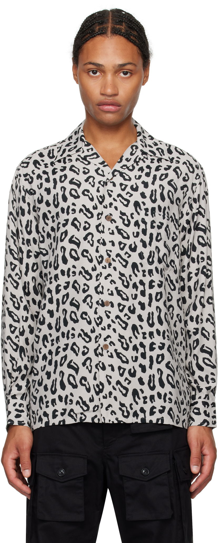 Риза WACKO MARIA Leopard Open Collar Shirt Сиво | 24FW-WMS-HI01