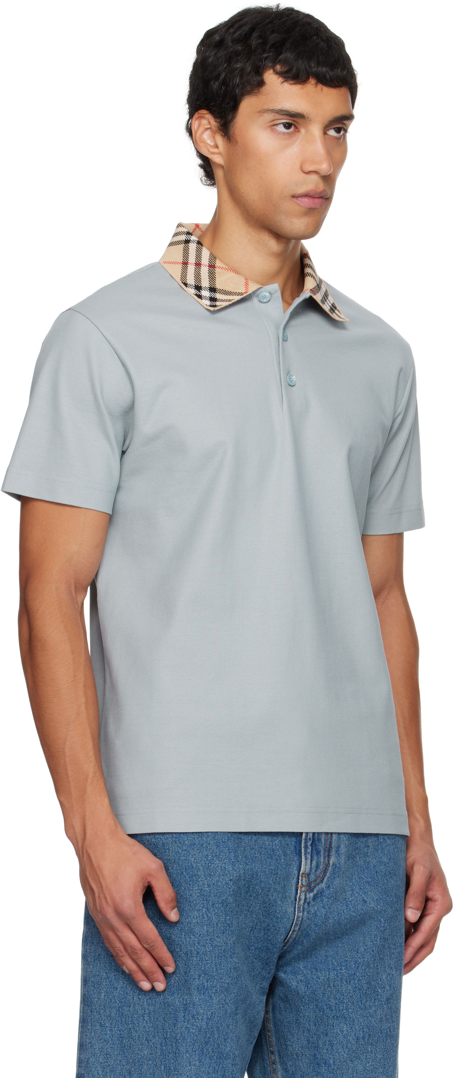 Поло тениска Burberry Burberry Check Collar Cotton Polo Синьо | 8110944, 1