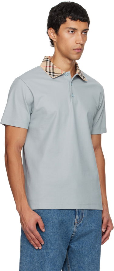Поло тениска Burberry Burberry Check Collar Cotton Polo Синьо | 8110944, 1