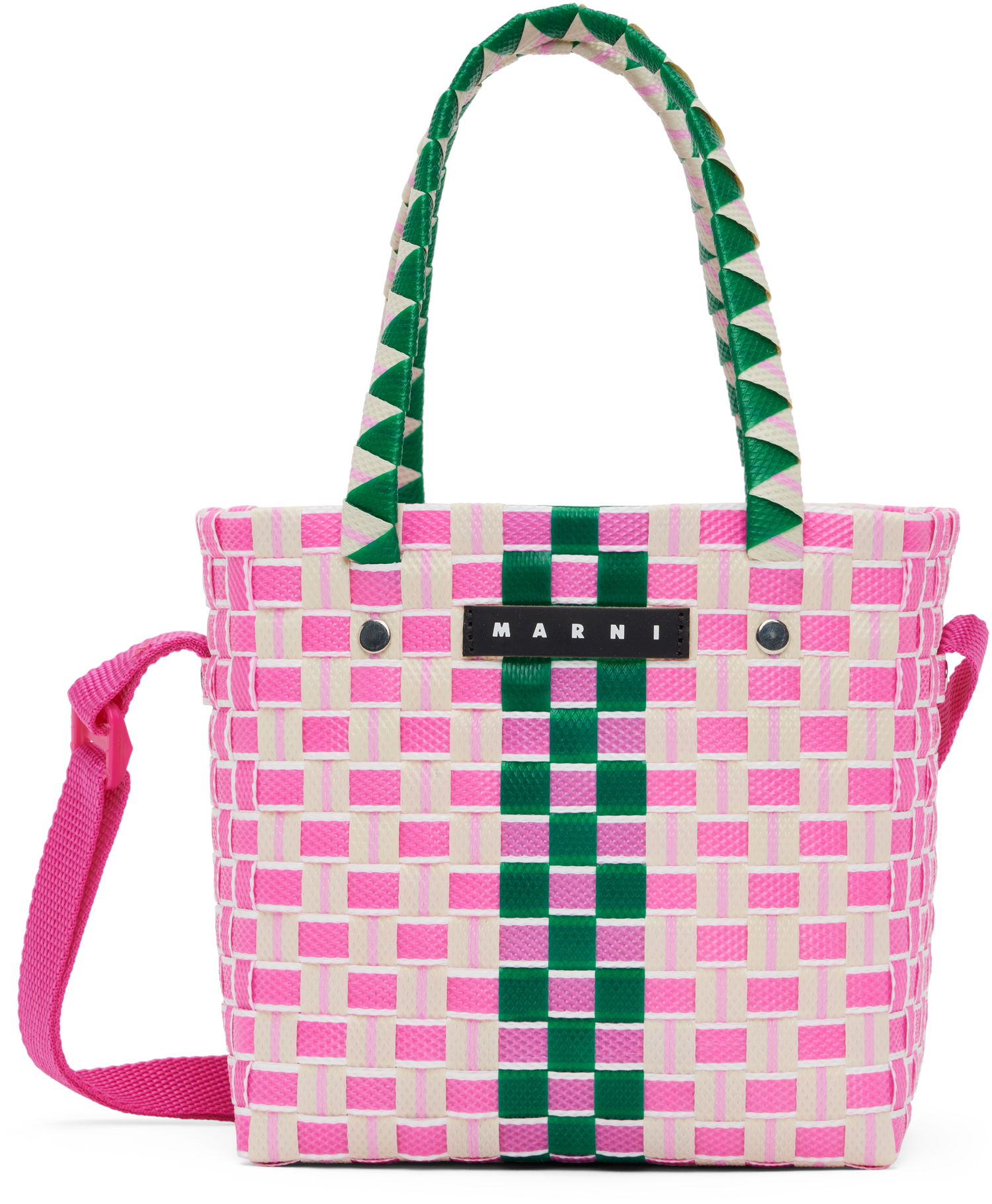 Голяма пазарска чанта Marni Marni Kids Woven Basket Tote Bag Розово | M01489-M00IW, 0