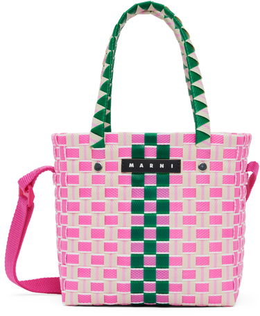 Голяма пазарска чанта Marni Marni Kids Woven Basket Tote Bag Розово | M01489-M00IW, 0