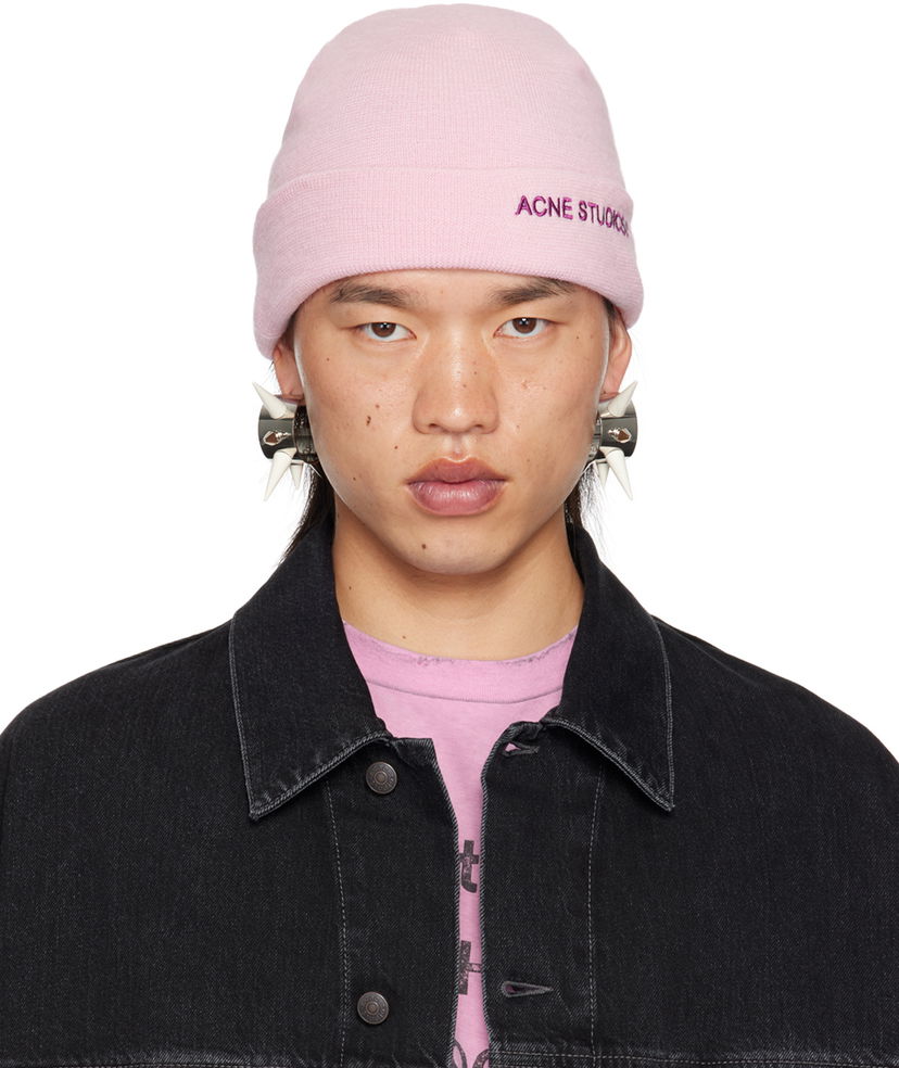 Шапка Acne Studios Pink Embroidered-Logo Beanie Розово | C40313-