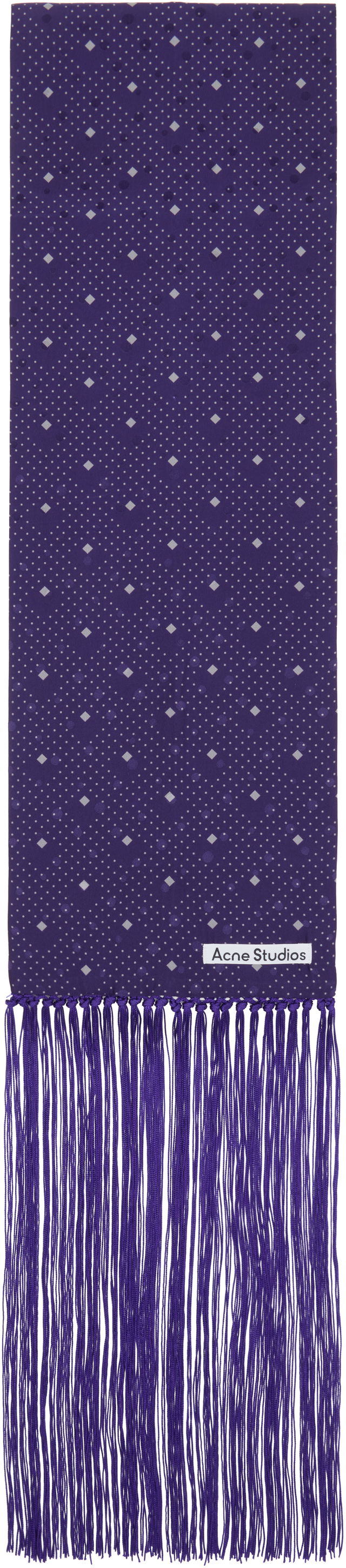 Acne Studios Silk Scarf with Polka Dot and Diamond Pattern and Fringe Detail