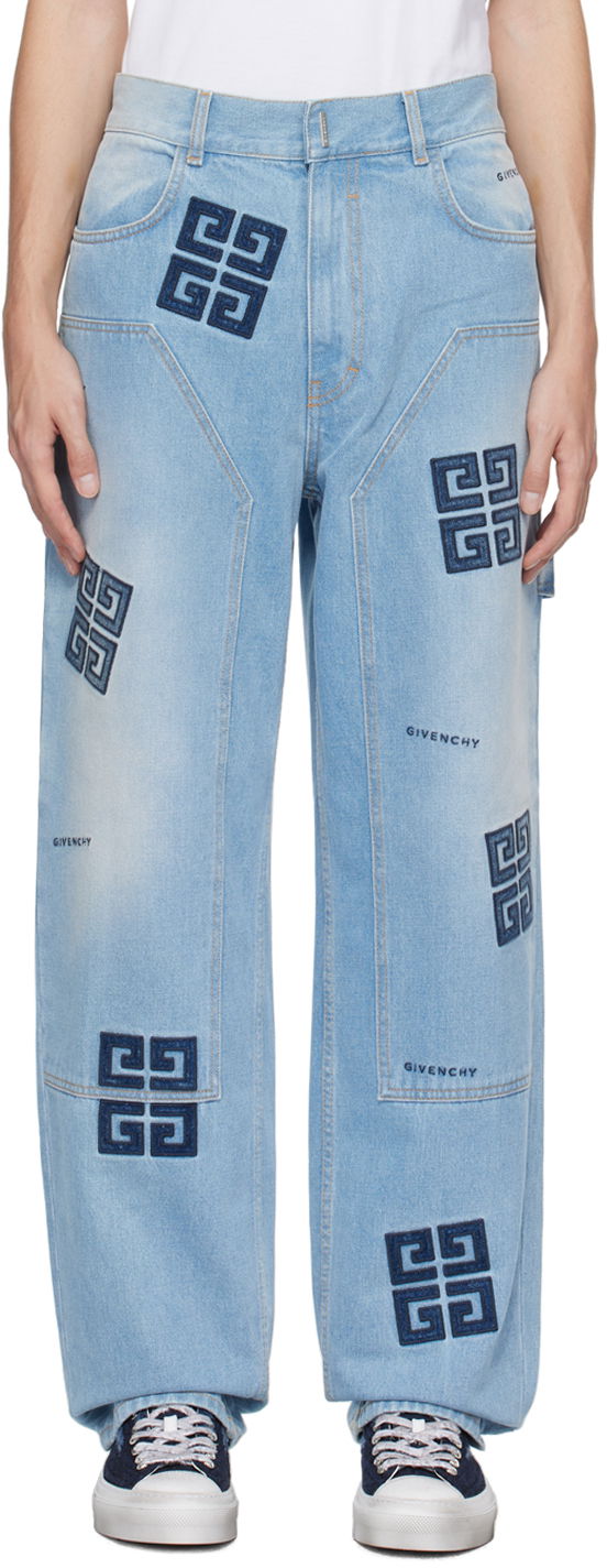 Дънки Givenchy Givenchy Embroidered Carpenter Jeans Синьо | BM51A45Y5V, 0