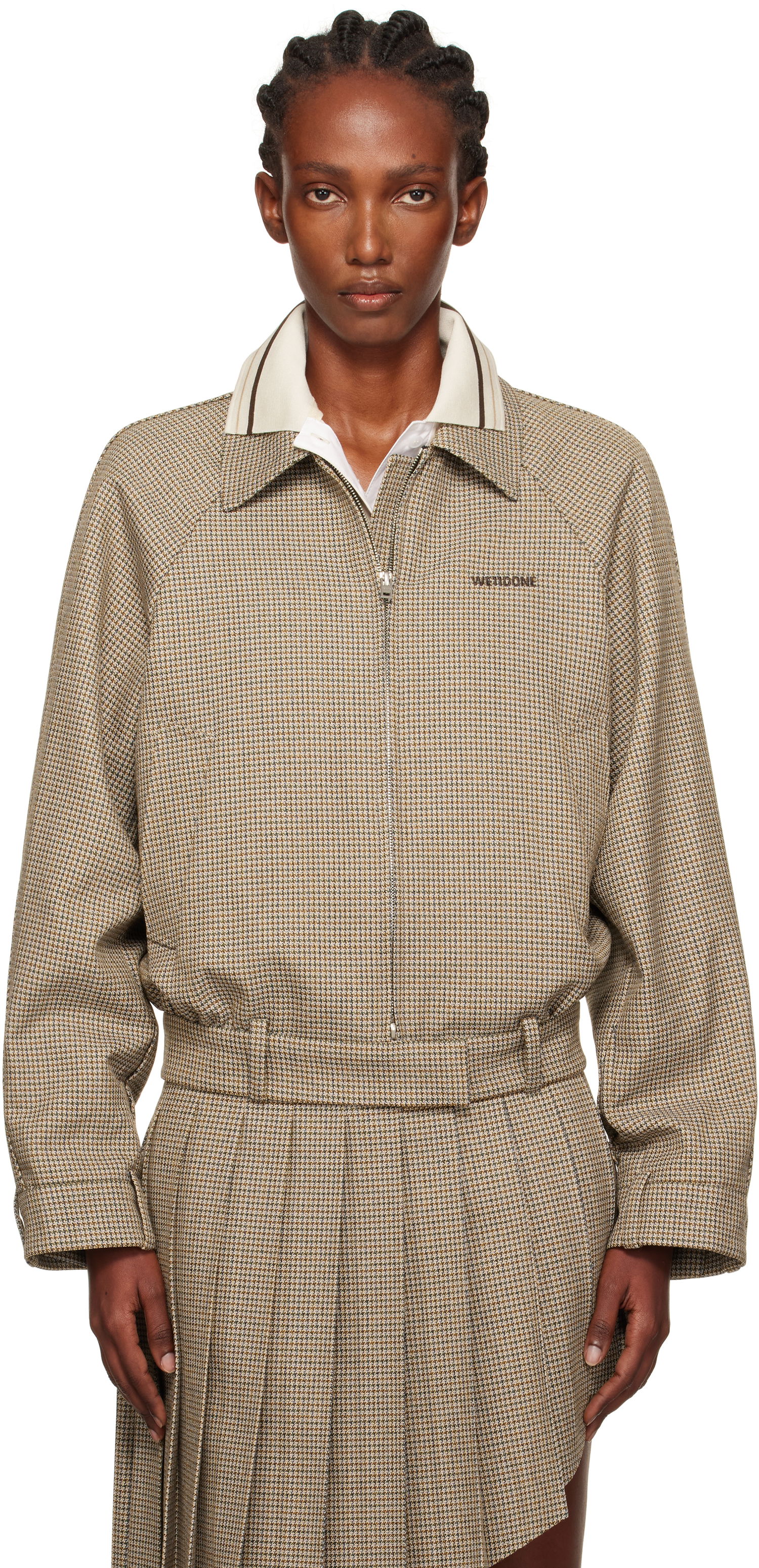 Яке We11done Polo Collar Micro Checked Zip Jacket Бежово | WD-JK2-25-012-W-BG, 0