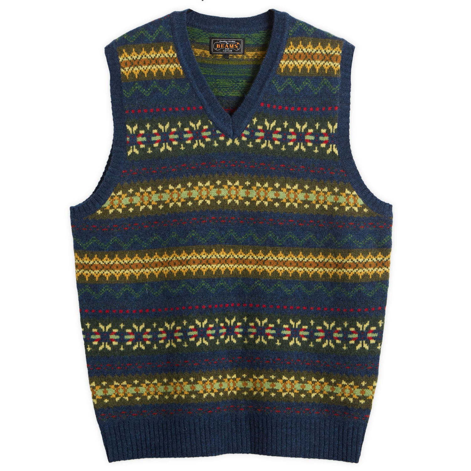 Пуловер BEAMS Plus Fair Isle Knit Vest Тъмно синьо | 3805-0055-103-79, 1