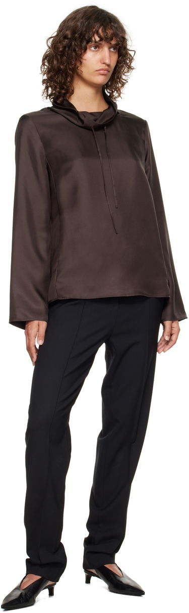 Риза Loulou de Saison Loulou de Saison Cyna Silk Cowl Neck Blouse Кафяво | CYNA, 3