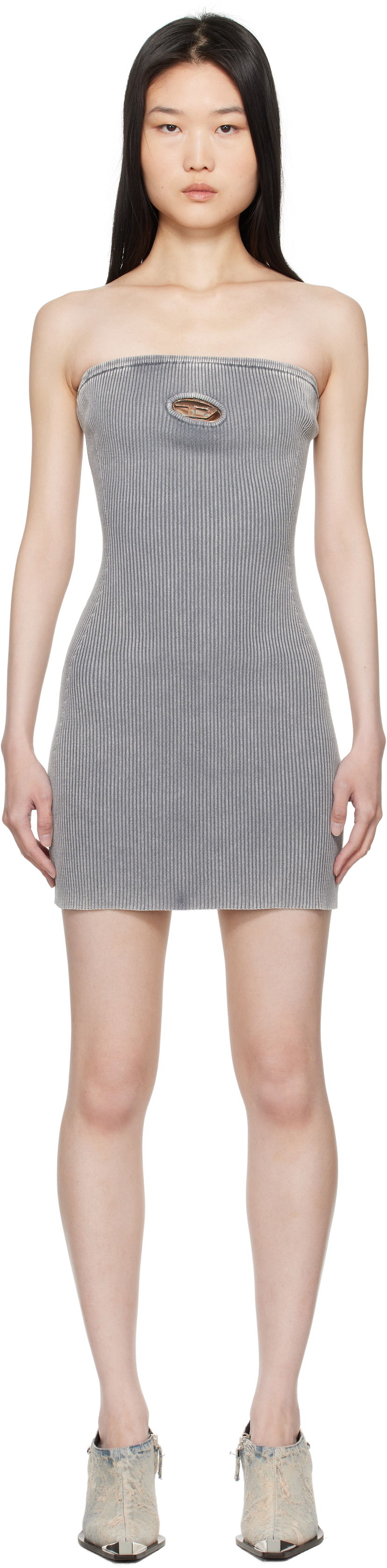 Pокля Diesel Ribbed Cutout Mini Dress Сиво | A16282 0DBDI