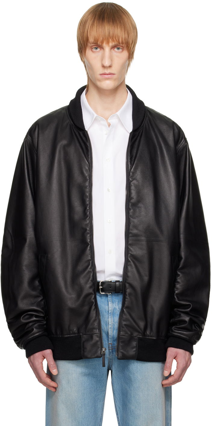 Яке бомбър The Row Leather Bomber Jacket Черно | 491-L229