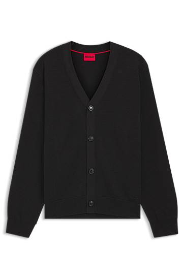 Пуловер BOSS Cotton cardigan with knitted structure Черно | 50551509, 0