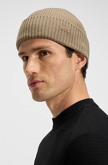 Шапка BOSS Fisherman-style beanie in a wool blend Бежово | 50551019, 1