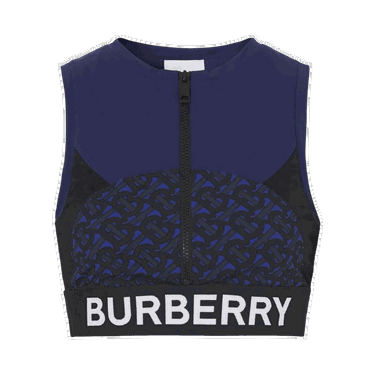 Съкратен топ Burberry Tb Monogram Print Zipped Crop Top Тъмно синьо | 8047656, 0