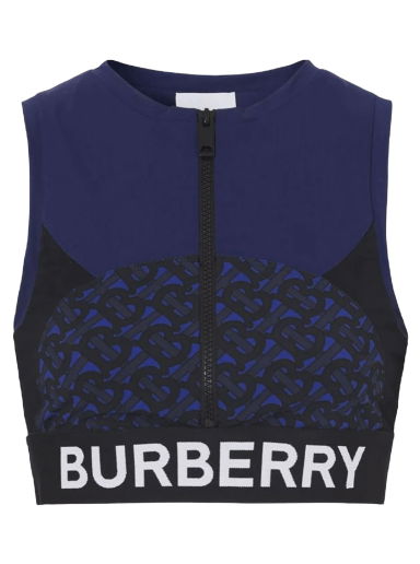 Съкратен топ Burberry Tb Monogram Print Zipped Crop Top Тъмно синьо | 8047656