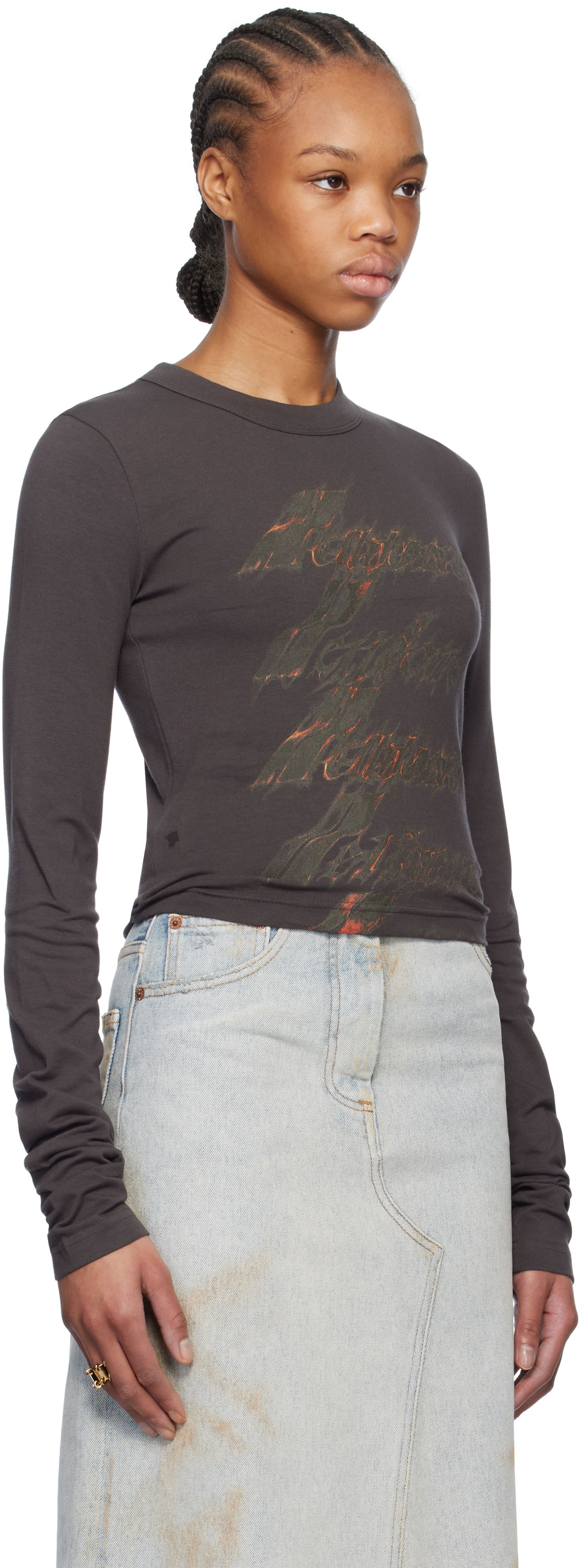 Тениска We11done We11done Spark Graphic Long Sleeve T-Shirt Кафяво | WD-TT0-25-750-W-CH, 1