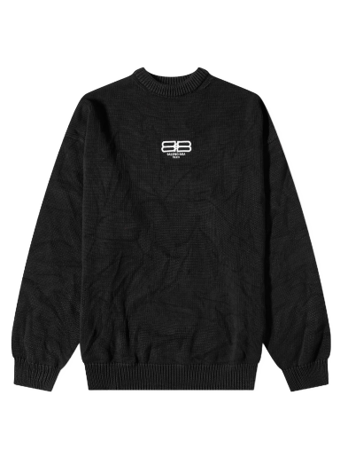 Пуловер Balenciaga Embroidered BB Logo Crew Knit Черно | 696226-T3252-1000