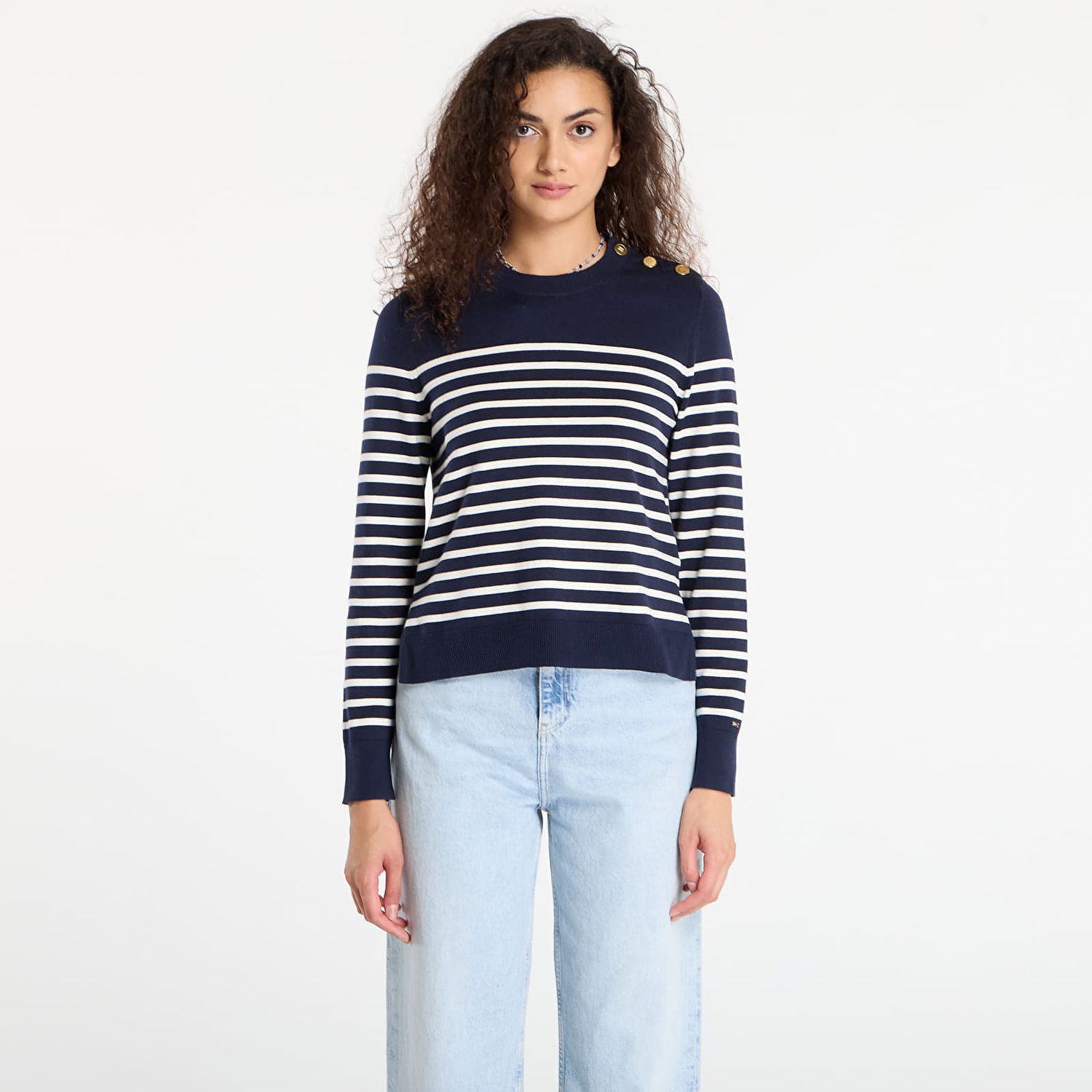 Пуловер Tommy Hilfiger Tommy Hilfiger Striped Crewneck Sweater with Gold Buttons Тъмно синьо | WW0WW47305-0FI, 0