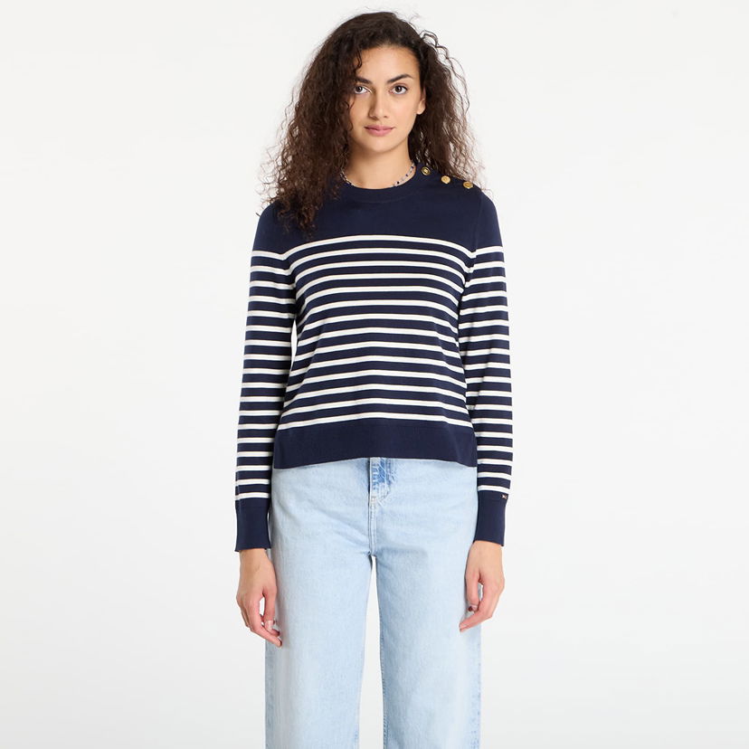 Пуловер Tommy Hilfiger Tommy Hilfiger Striped Crewneck Sweater with Gold Buttons Тъмно синьо | WW0WW47305-0FI